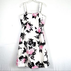Jessica Howard Black/Pink Floral Sz. 8 Empire Waist Square Neck Sleeveless Dress